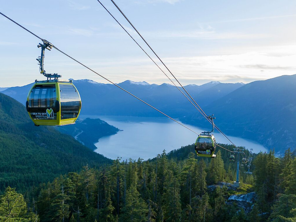 Sea to Sky Gondola cabins above Howe Sound and the mountains